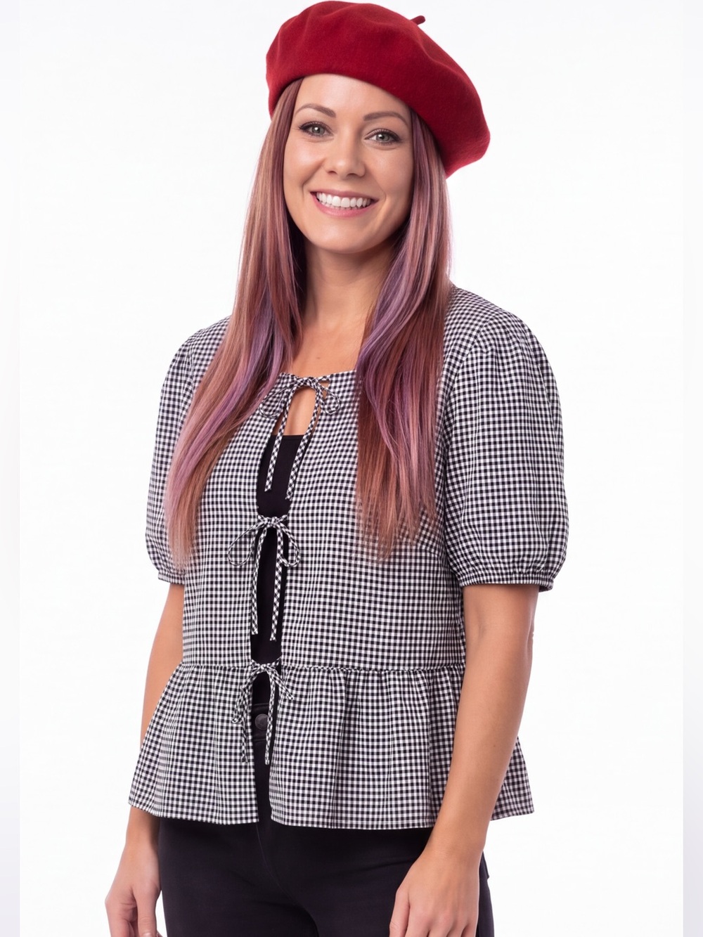 Wild Fable Gingham Tie-Front bows Peplum Top cottagecore coquette prairie